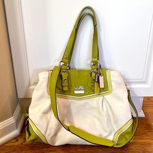 Coach Madison Spectator Eggshell & Green Leather Convertible Satchel 14626